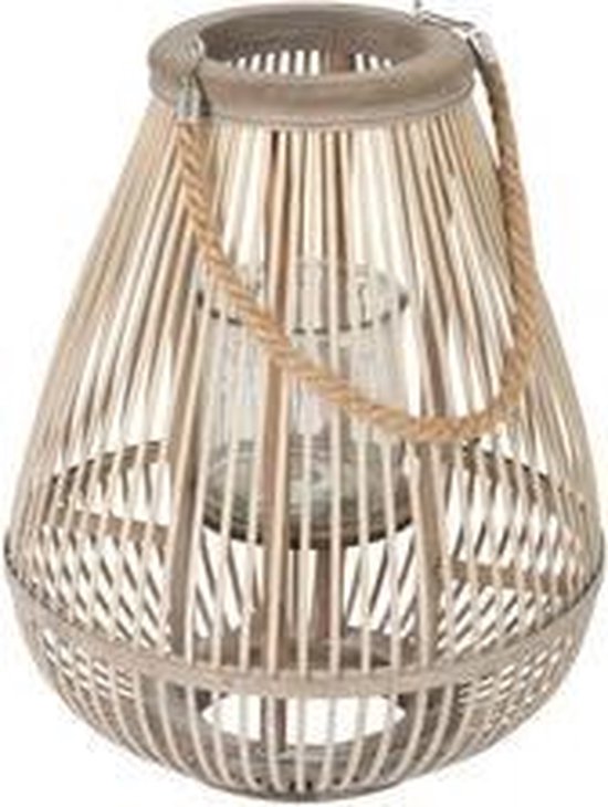 beige windlicht in peervorm van bamboe met glas
