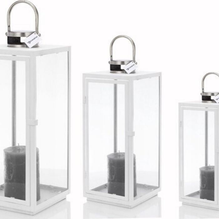 set van drie witte windlichten